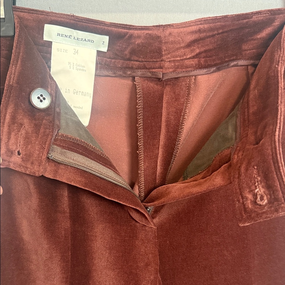 Vintage René Lezard Brown Velvet Trousers Straight Leg Made in Germany Sz 34 - Picture 9 of 10